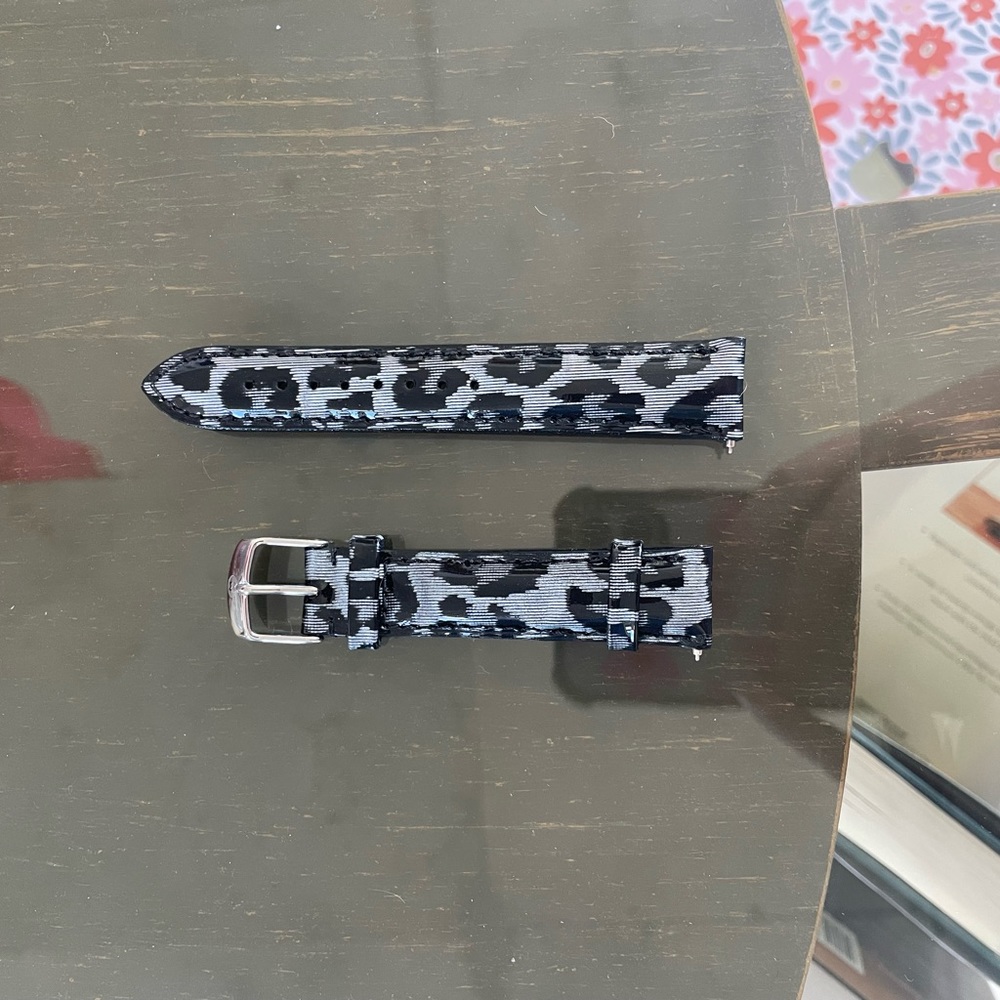 NWOT Michele Black and Grey Leopard Leather Watch Band (18mm)
